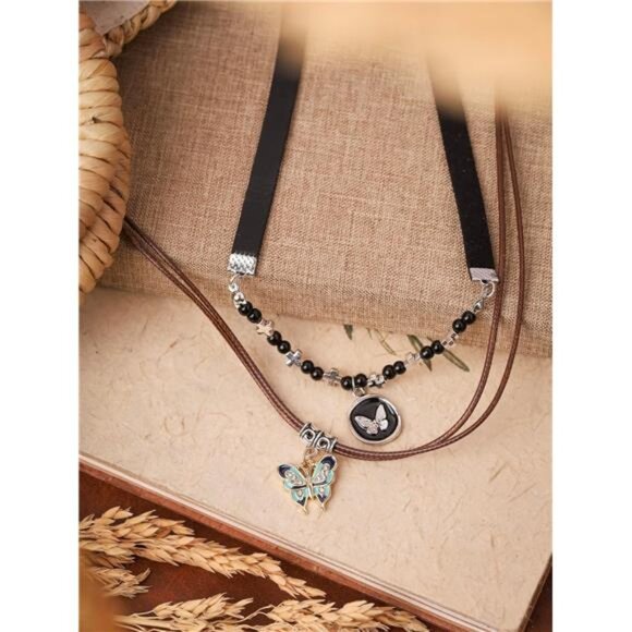 MINACHI Multi Layers Choker Necklace, Butterfly Choker, Bohemian Vintage Chunky - Picture 15 of 16